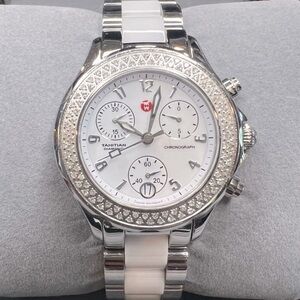 T001. MICHELE Tahitian Ceramic Stainless Steel White Diamond Watch MWW12C000001